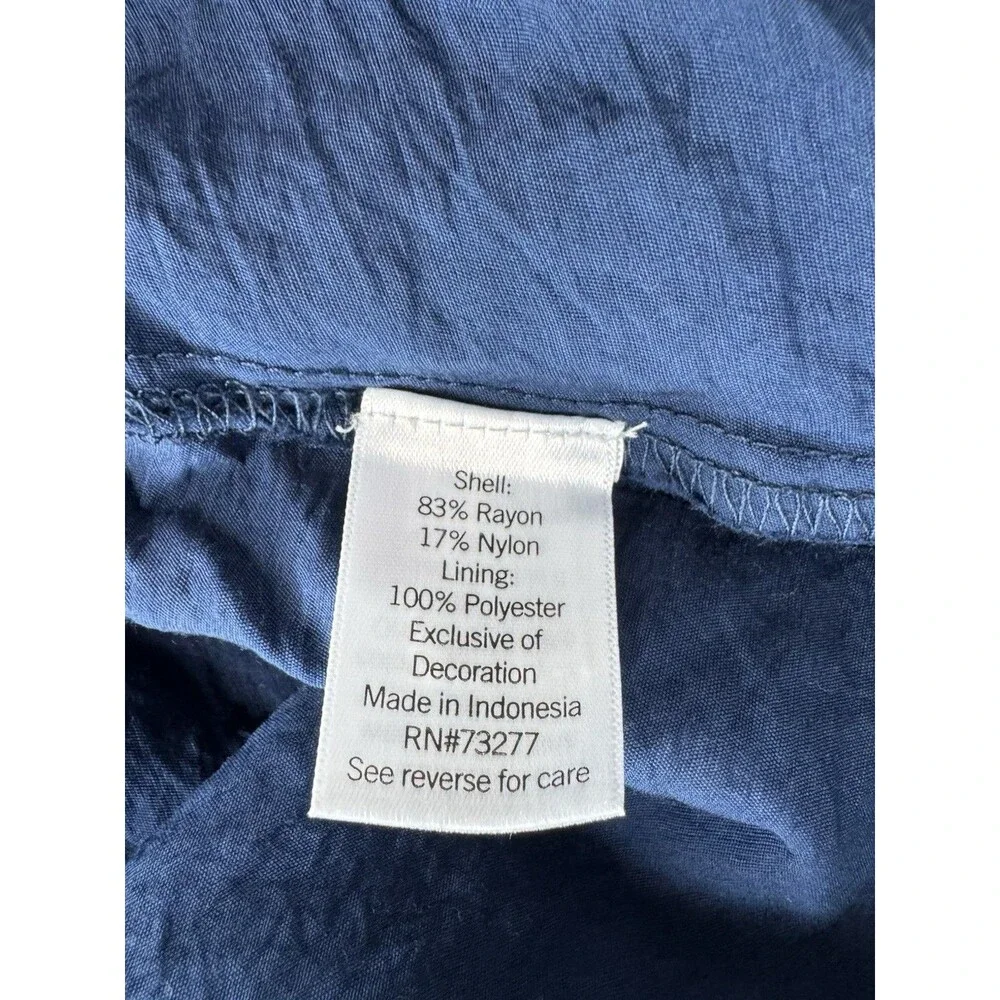 Sonoma Goods for Life Blouse SIZE L Navy Blue Balloon Sleeve Y-neck Shirred NWT